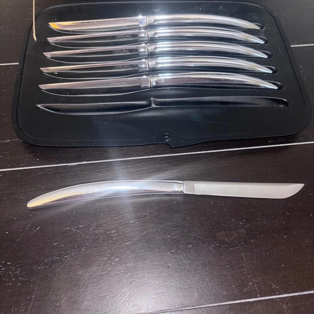 Carvel Hall Steak Knife Set | 6 Piece Vintage MCM Stainless Steel USA‎ with Case